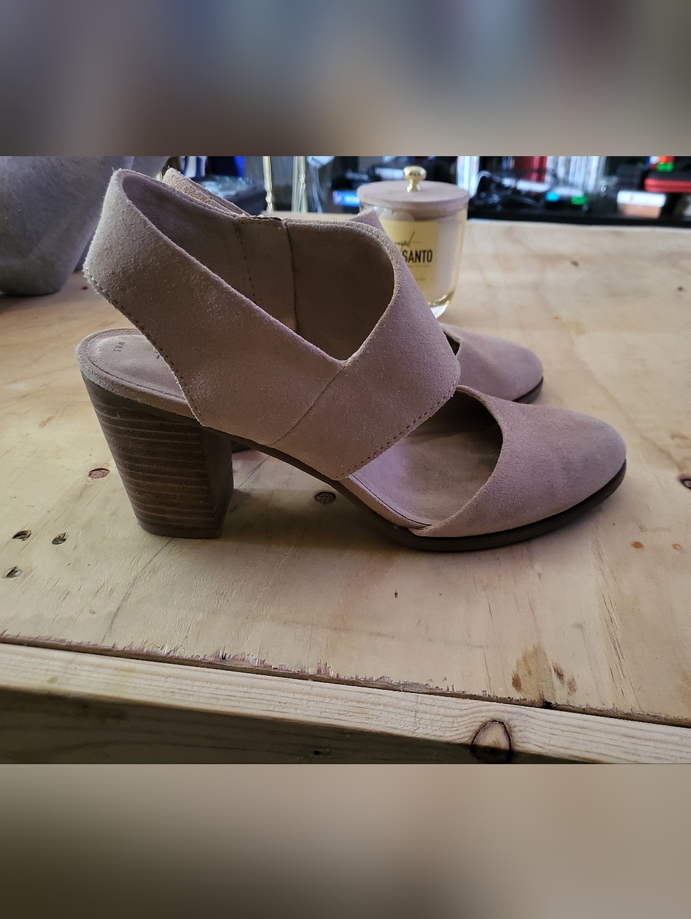 TOMS Women's Suede Block Heel Sandals in Taupe